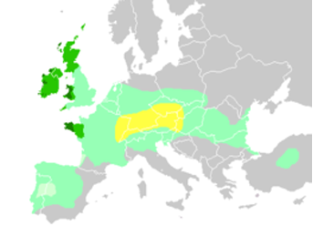 Beschrijving: De Kelten in Europa en Anatolië, vroeger en heden:  ██ Gebieden waar thans nog een Keltische taal wordt gesproken.  ██ De zes overgebleven Keltische gebieden.  ██ Andere delen van Europa waar vroeger Kelten woonden. 